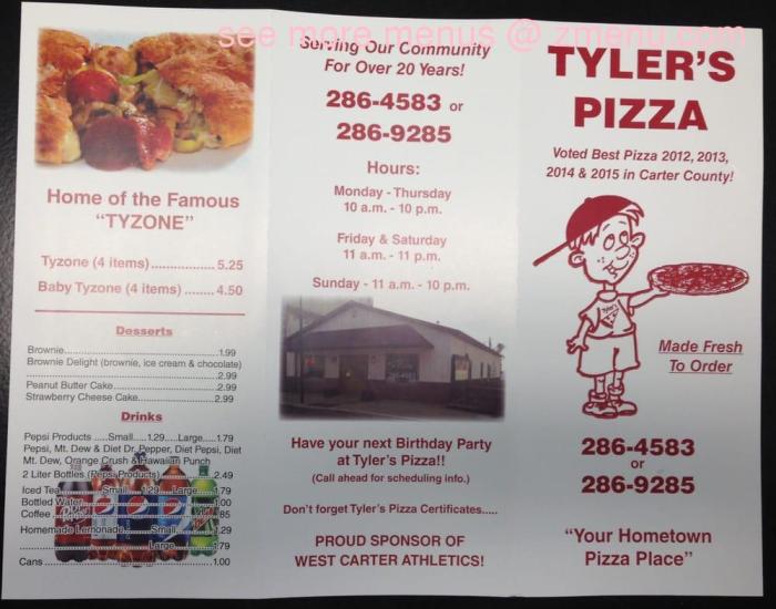 Menu at Tyler's Pizza pizzeria, Olive Hill Menu at Tyler's Pizza pizzeria, Olive Hill